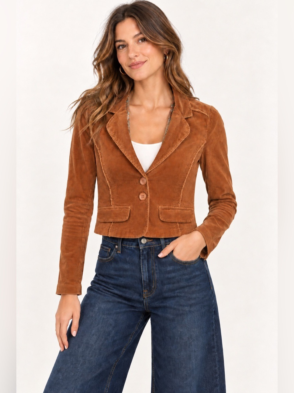 Dolled Up by FANG Y2K Rust Corduroy Cropped Blazer 
Size S